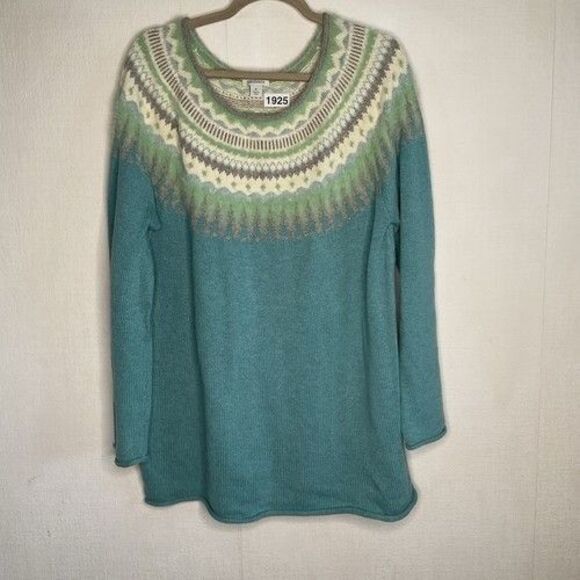 Sundance BlueTeal Fair Isle Cotton/Wool Blend CrewNeck Ski Sweater Women Size XL - Picture 1 of 10